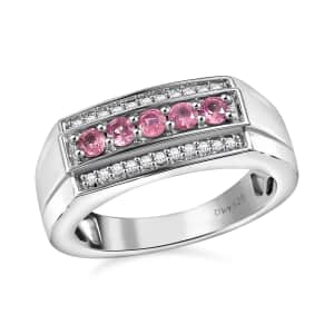 Mahenge Spinel and Moissanite 0.70 ctw Men's Ring in Rhodium Over Sterling Silver (Size 11.0)