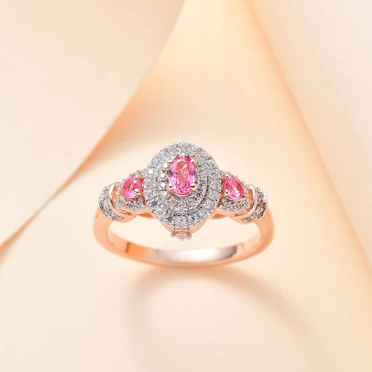 Mahenge Spinel and White Zircon 1.00 ctw Blossom Embrace Ring in 18K Vermeil Rose Gold Over Sterling Silver (Size 10.0) image number 1