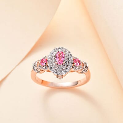 Mahenge Spinel and White Zircon 1.00 ctw Blossom Embrace Ring in 18K Vermeil Rose Gold Over Sterling Silver (Size 10.0)