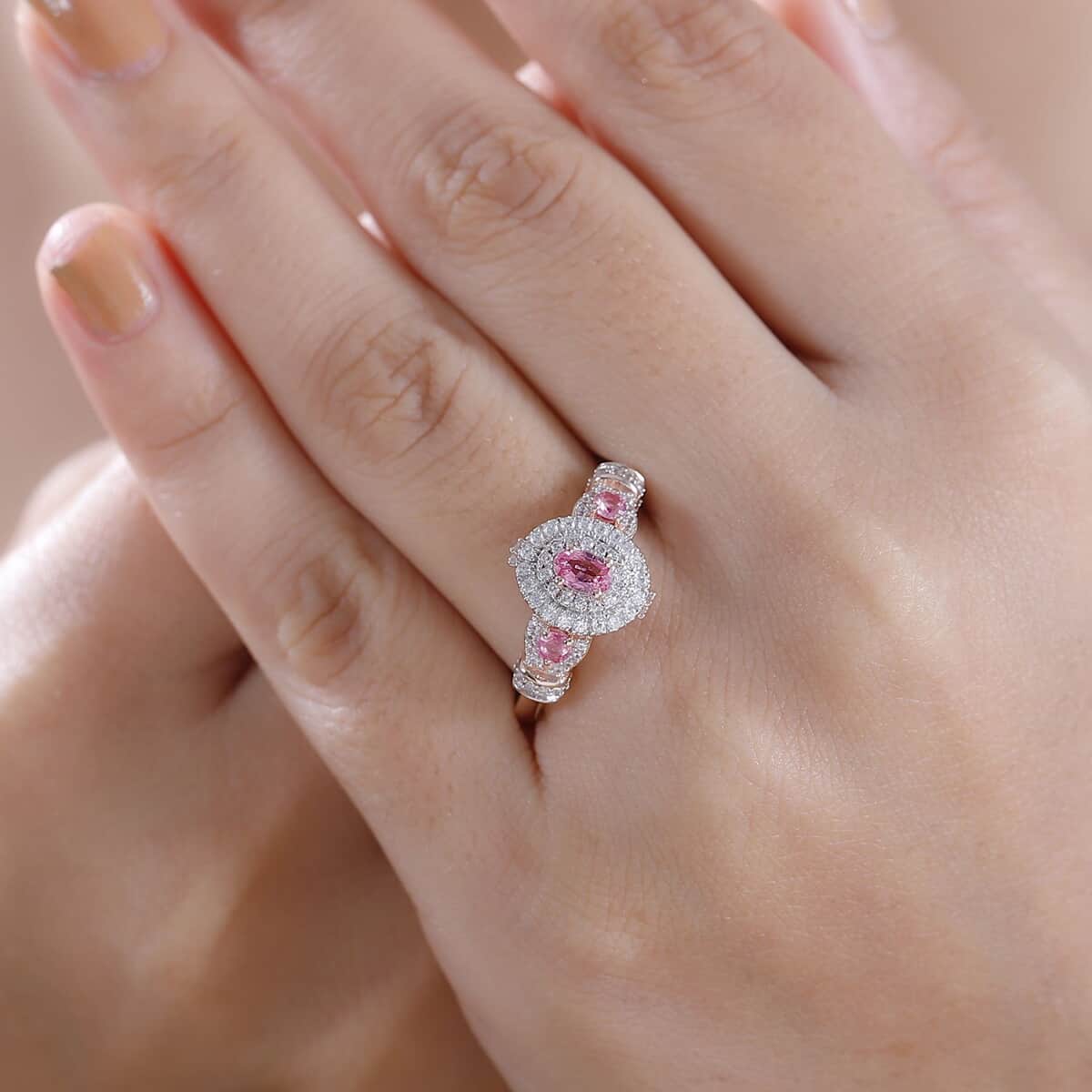 Mahenge Spinel and White Zircon 1.00 ctw Blossom Embrace Ring in 18K Vermeil Rose Gold Over Sterling Silver (Size 10.0) image number 2