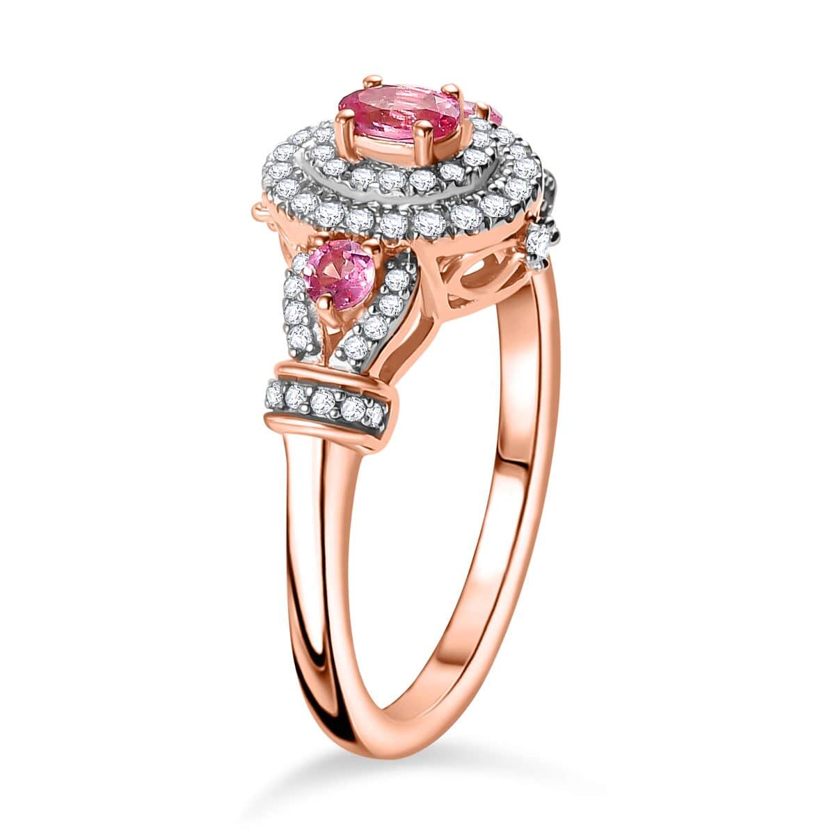 Mahenge Spinel and White Zircon 1.00 ctw Blossom Embrace Ring in 18K Vermeil Rose Gold Over Sterling Silver (Size 10.0) image number 3