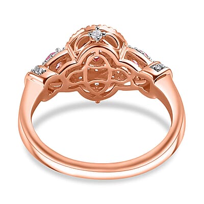 Mahenge Spinel and White Zircon 1.00 ctw Blossom Embrace Ring in 18K Vermeil Rose Gold Over Sterling Silver (Size 10.0)