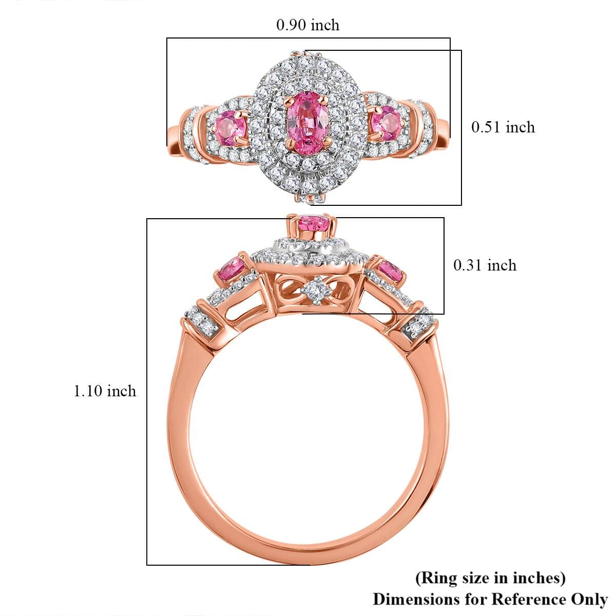 Mahenge Spinel and White Zircon 1.00 ctw Blossom Embrace Ring in 18K Vermeil Rose Gold Over Sterling Silver (Size 10.0) image number 5