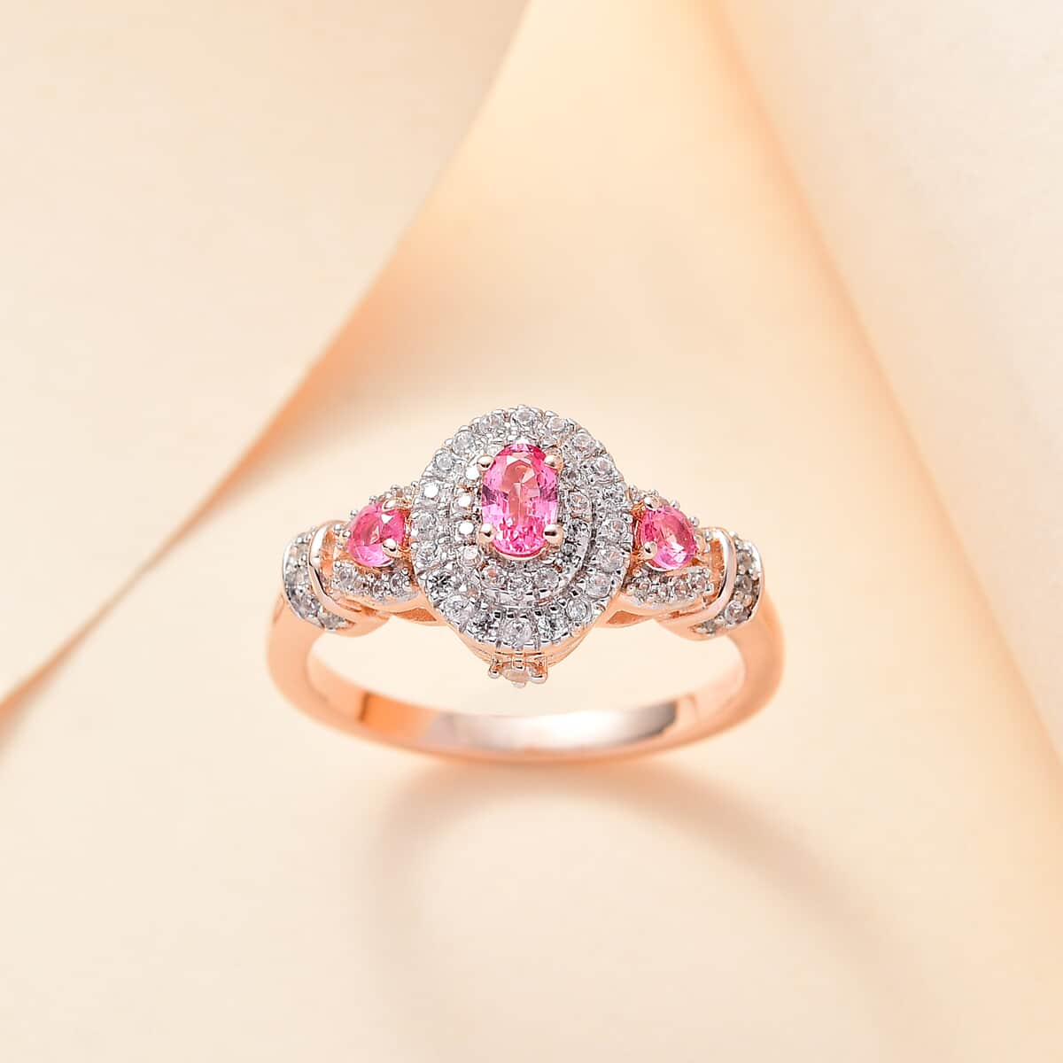 Mahenge Spinel and White Zircon 1.00 ctw Blossom Embrace Ring in 18K Vermeil Rose Gold Over Sterling Silver (Size 9.0) image number 1