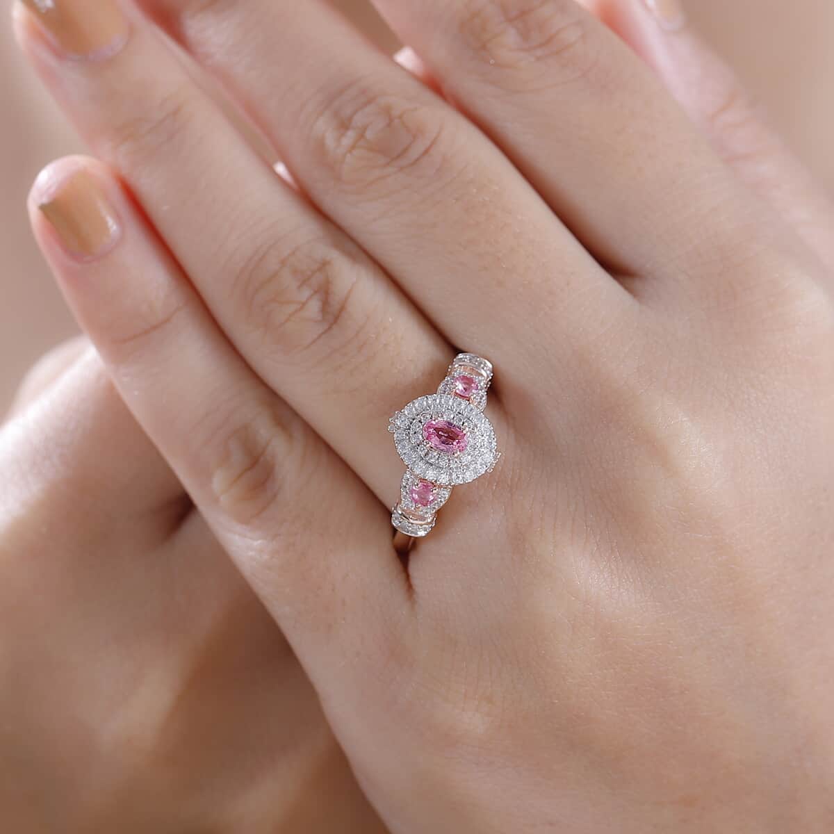 Mahenge Spinel and White Zircon 1.00 ctw Blossom Embrace Ring in 18K Vermeil Rose Gold Over Sterling Silver (Size 9.0) image number 2