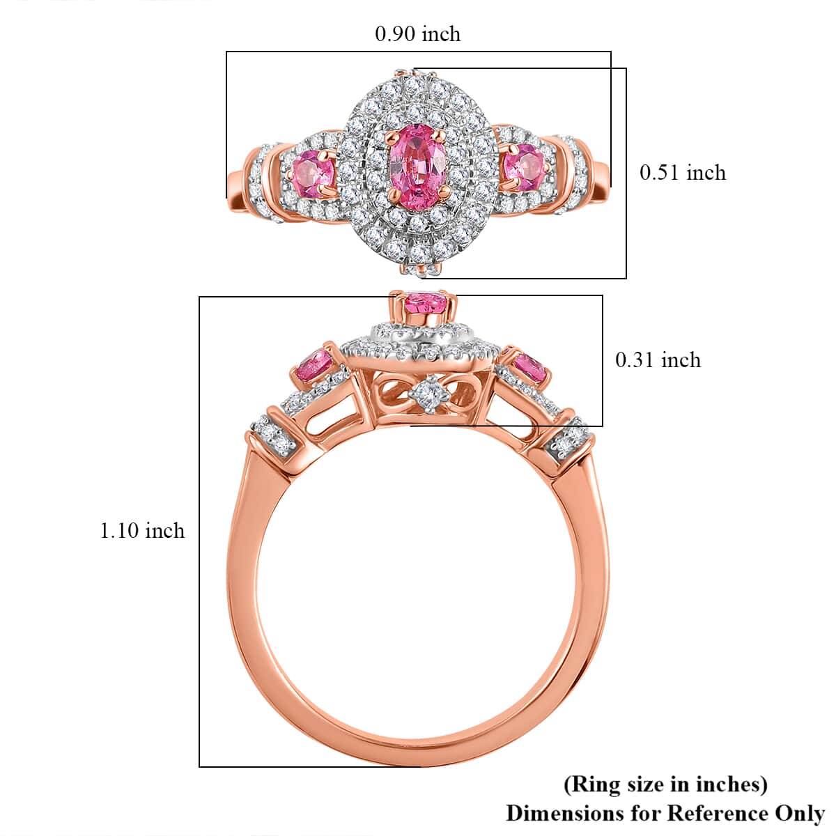 Mahenge Spinel and White Zircon 1.00 ctw Blossom Embrace Ring in 18K Vermeil Rose Gold Over Sterling Silver (Size 9.0) image number 5