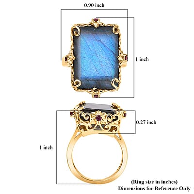 Premium Malagasy Labradorite and Orissa Rhodolite Garnet 15.80 ctw Floral Ring in 18K Vermeil Yellow Gold Over Sterling Silver (Size 10.0)
