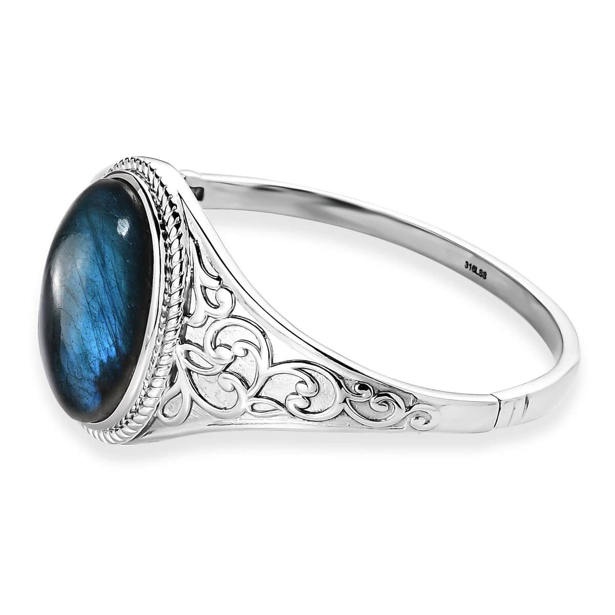 Malagasy Labradorite 39.30 ctw Filigree Bangle Bracelet in Stainless Steel (7.25 In)  image number 4