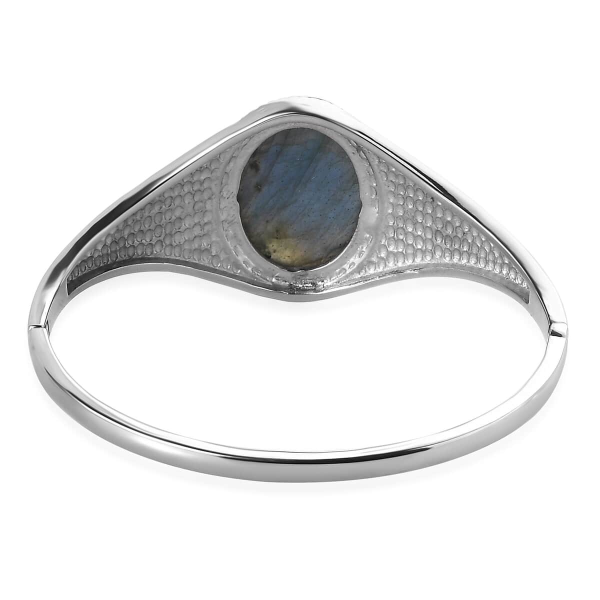 Malagasy Labradorite 39.30 ctw Filigree Bangle Bracelet in Stainless Steel (7.25 In)  image number 5