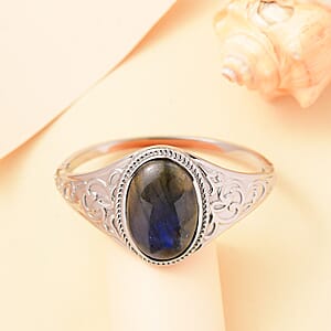 Malagasy Labradorite 39.30 ctw Filigree Bangle Bracelet in Stainless Steel (8.00 In)