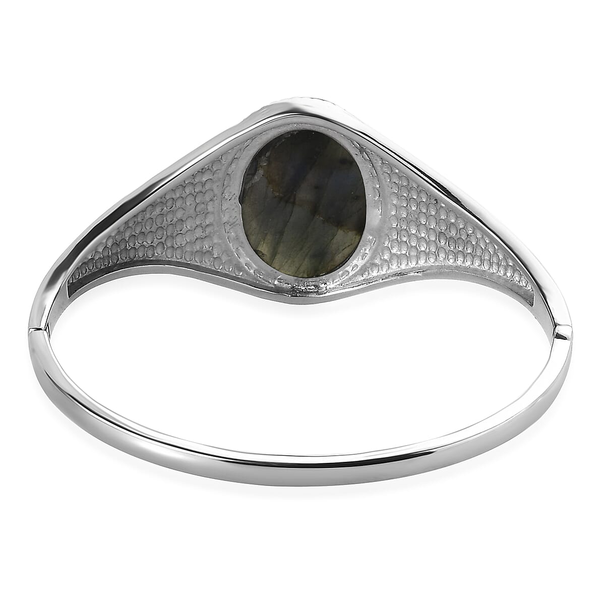 Malagasy Labradorite 39.30 ctw Filigree Bangle Bracelet in Stainless Steel (8.00 In) image number 4