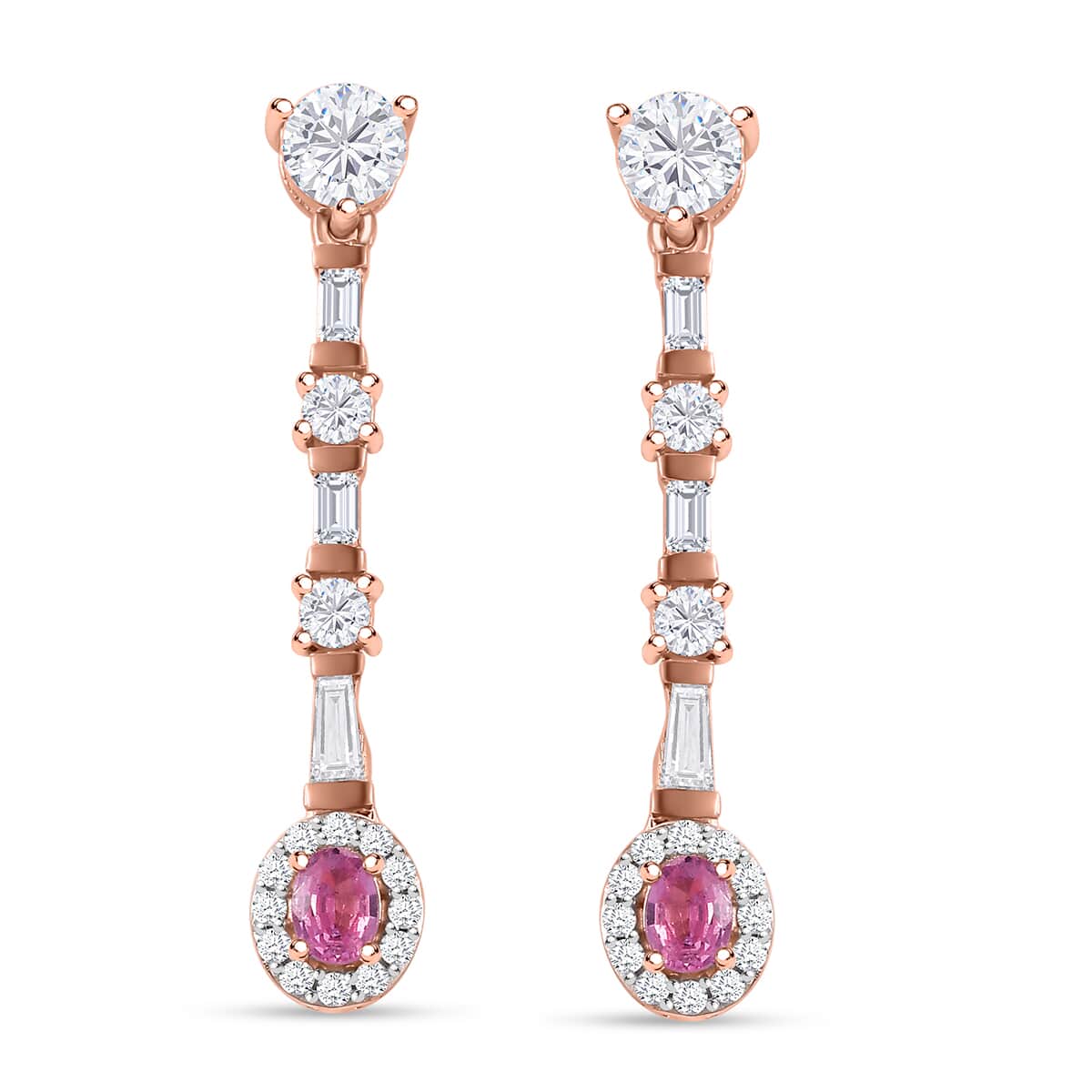 Mahenge Spinel and Moissanite 1.85 ctw Art Deco Earrings in 18K Vermeil Rose Gold Over Sterling Silver image number 0