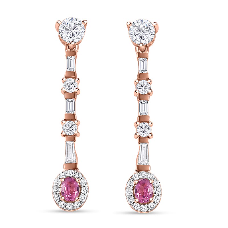 D'Joy Mahenge Spinel and Moissanite 1.85 ctw Art Deco Earrings in 18K Vermeil Rose Gold Over Sterling Silver