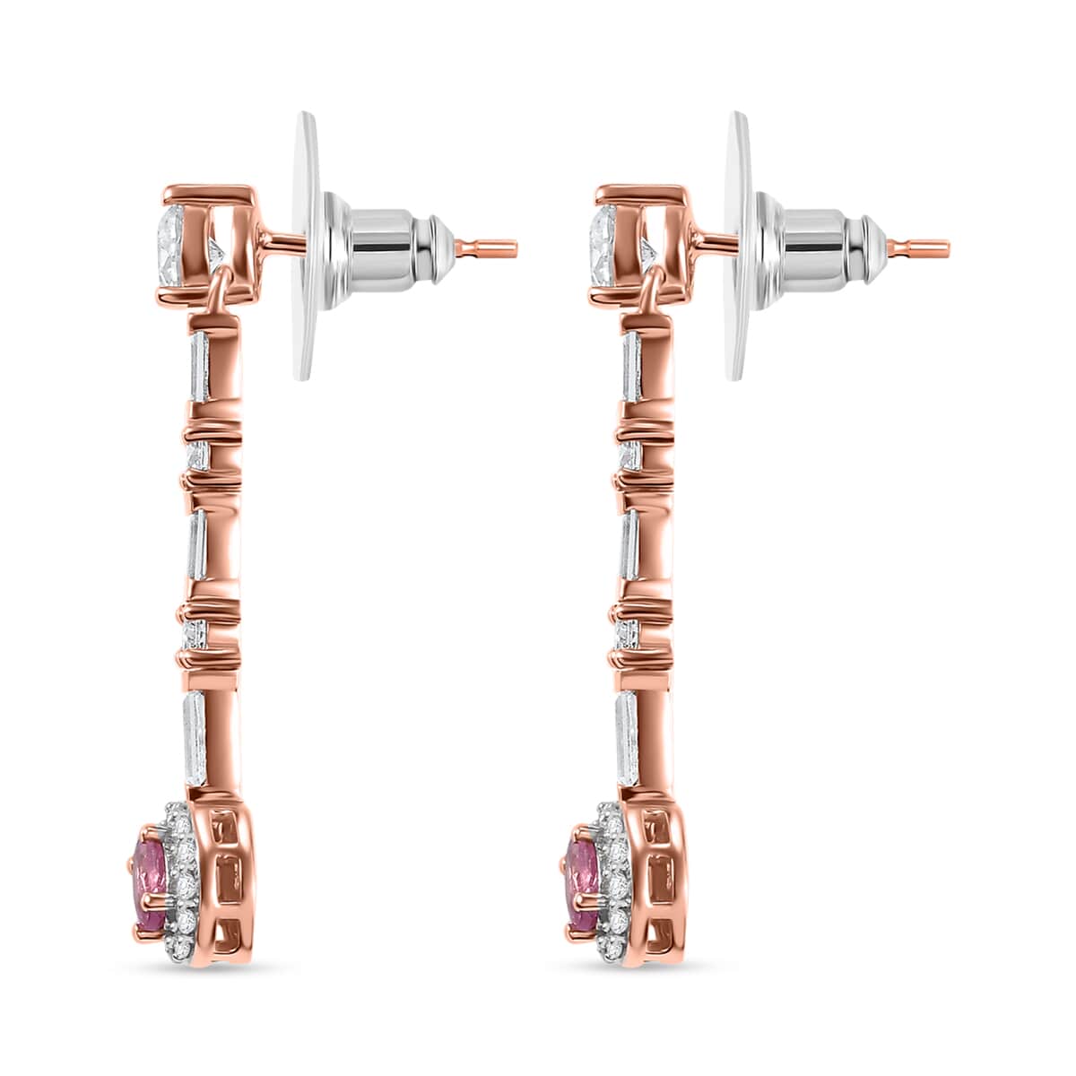 Mahenge Spinel and Moissanite 1.85 ctw Art Deco Earrings in 18K Vermeil Rose Gold Over Sterling Silver image number 3