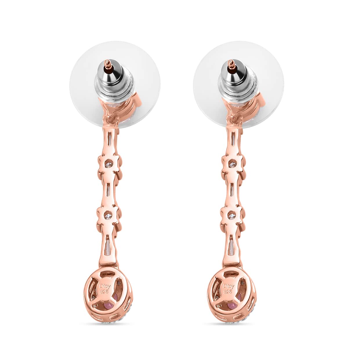 Mahenge Spinel and Moissanite 1.85 ctw Art Deco Earrings in 18K Vermeil Rose Gold Over Sterling Silver image number 4