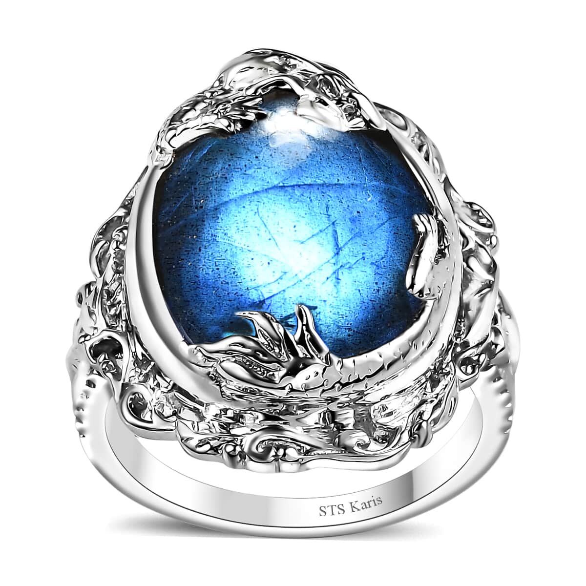 Karis Malagasy Labradorite 19.20 ctw Dragon Ring in Platinum Bond (Size 10.0) image number 0