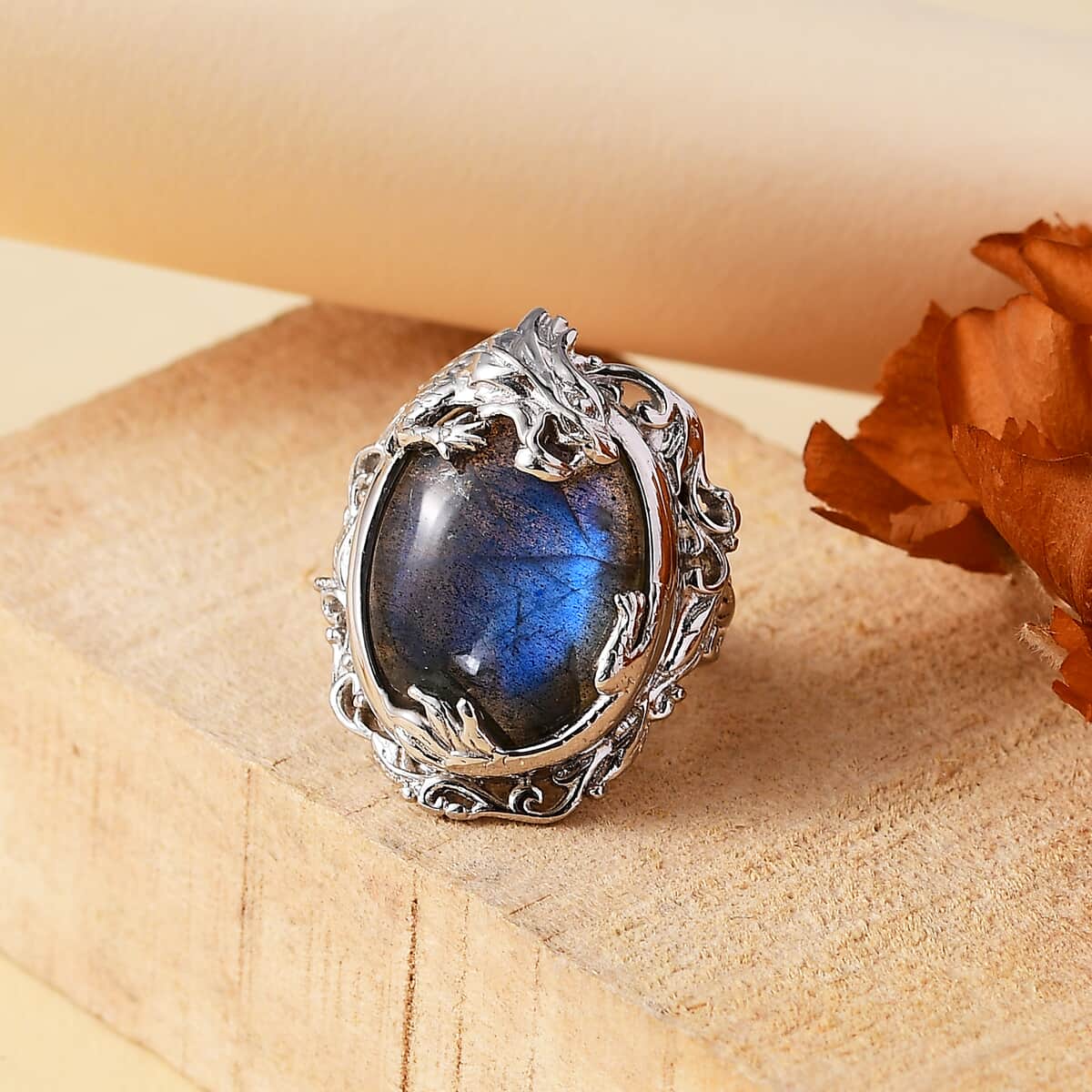 Karis Malagasy Labradorite 19.20 ctw Dragon Ring in Platinum Bond (Size 10.0) image number 1