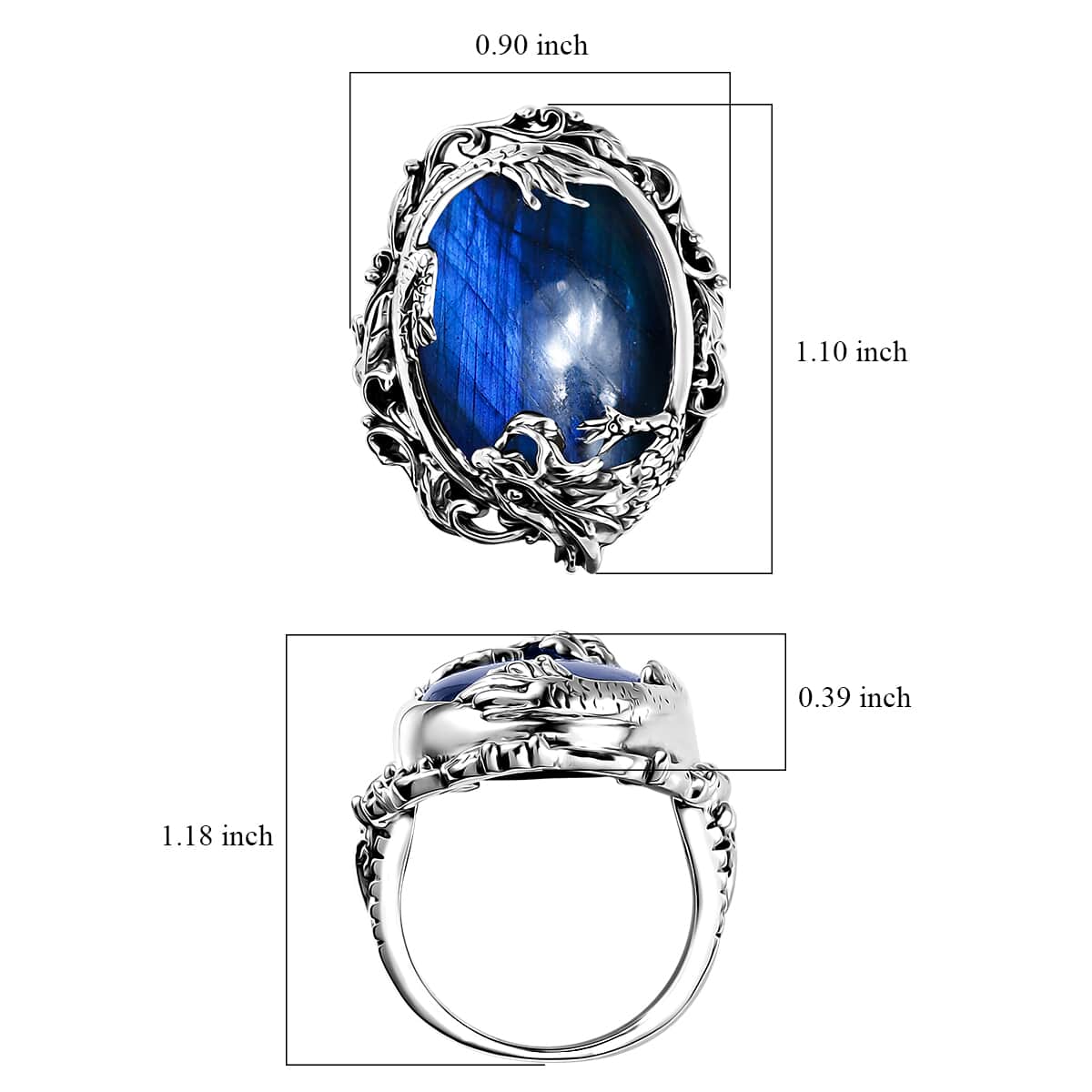 Karis Malagasy Labradorite 19.20 ctw Dragon Ring in Platinum Bond (Size 10.0) image number 6