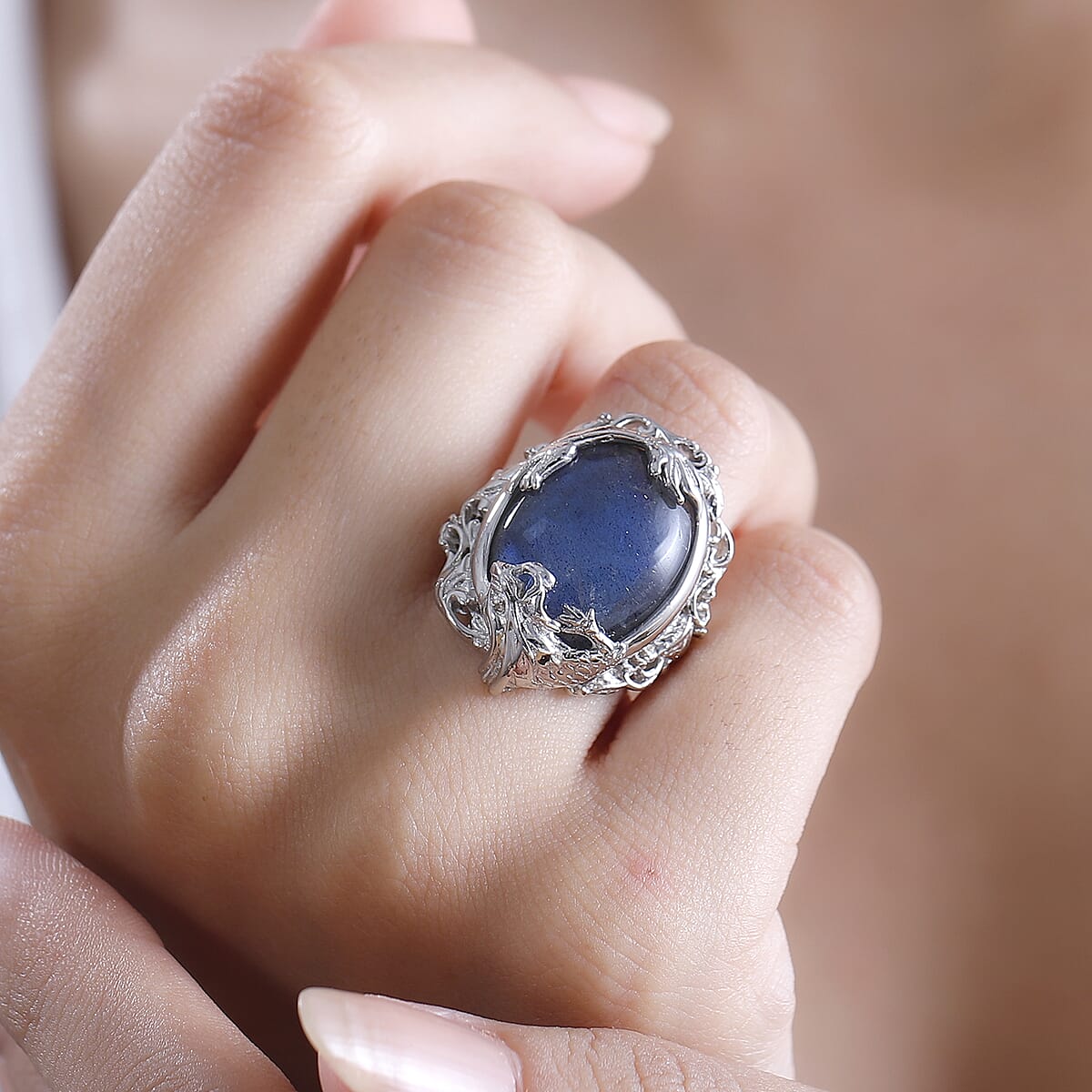 Karis Malagasy Labradorite 19.20 ctw Dragon Ring in Platinum Bond (Size 11.0) image number 3