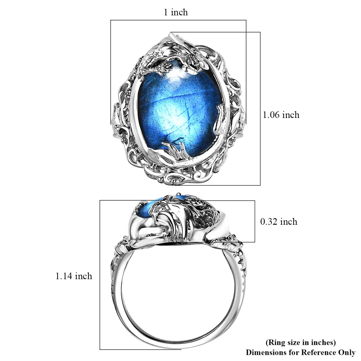 Karis Malagasy Labradorite 19.20 ctw Dragon Ring in Platinum Bond (Size 6.0) image number 6