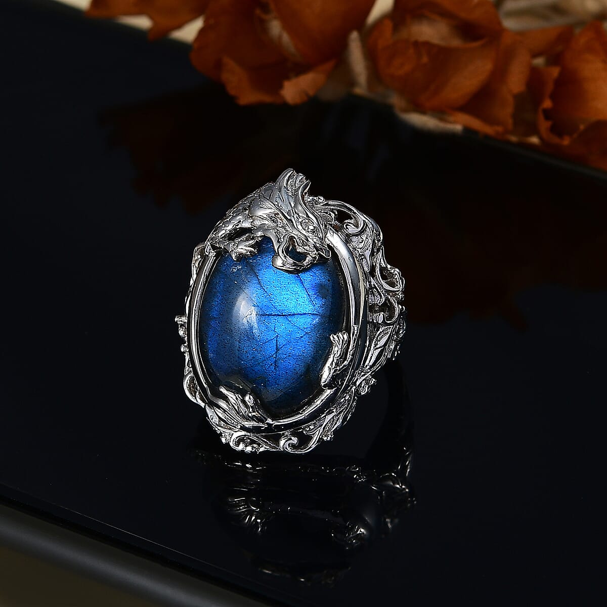 Karis Malagasy Labradorite 19.20 ctw Dragon Ring in Platinum Bond (Size 9.0) image number 2