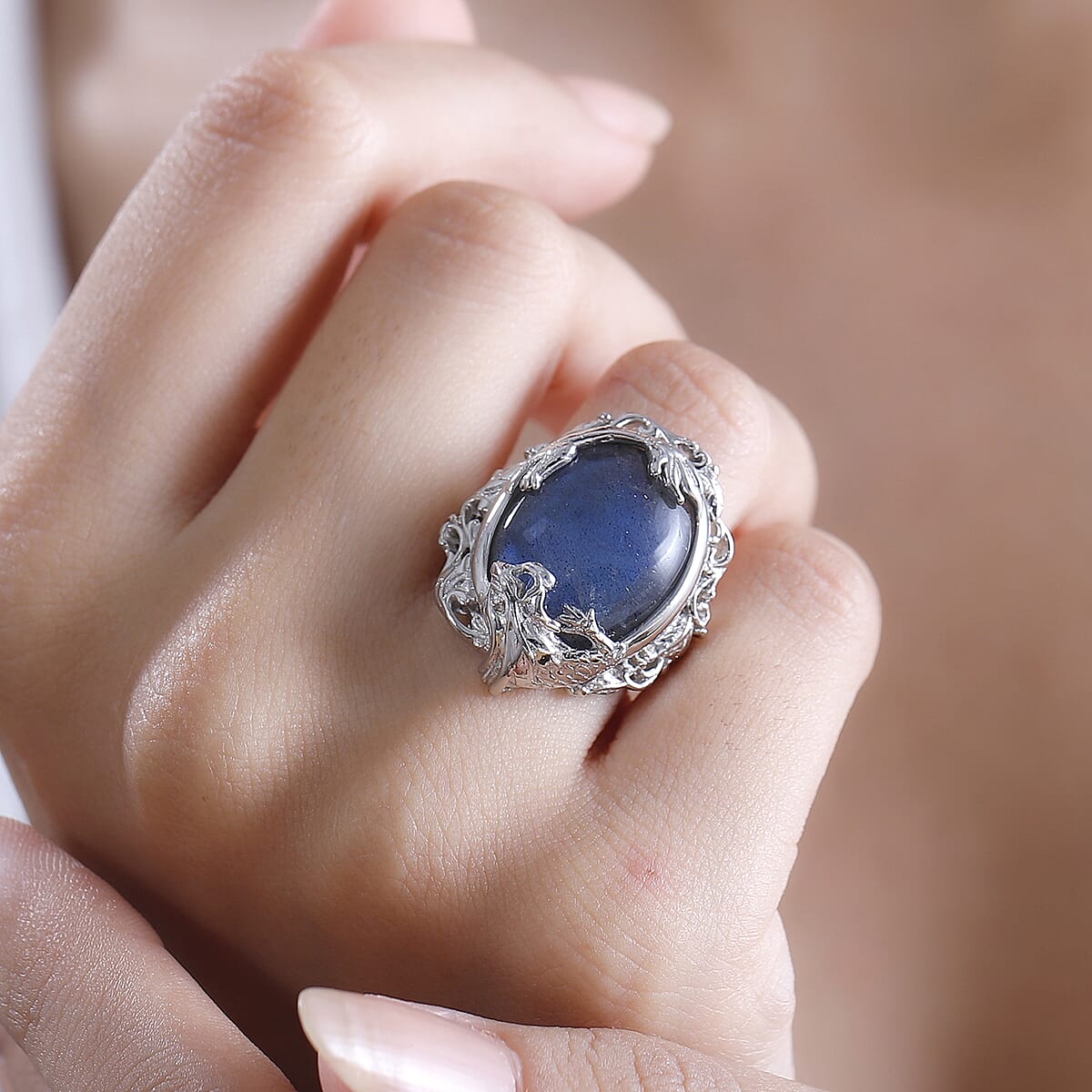 Karis Malagasy Labradorite 19.20 ctw Dragon Ring in Platinum Bond (Size 9.0) image number 3