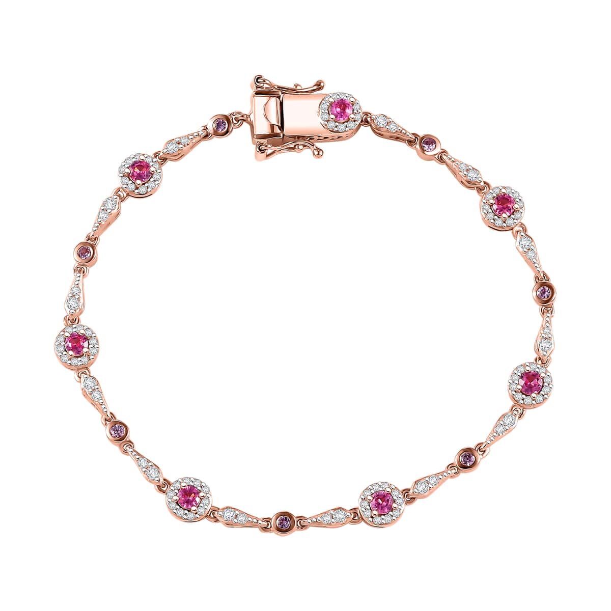 Mahenge Spinel and Multi Gemstone 2.60 ctw Art Deco Bracelet in 18K Vermeil Rose Gold Over Sterling Silver (7.25 In) image number 0