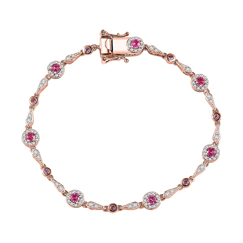 D'Joy Mahenge Spinel and Multi Gemstone 2.60 ctw Art Deco Bracelet in 18K Vermeil Rose Gold Over Sterling Silver (7.25 In)