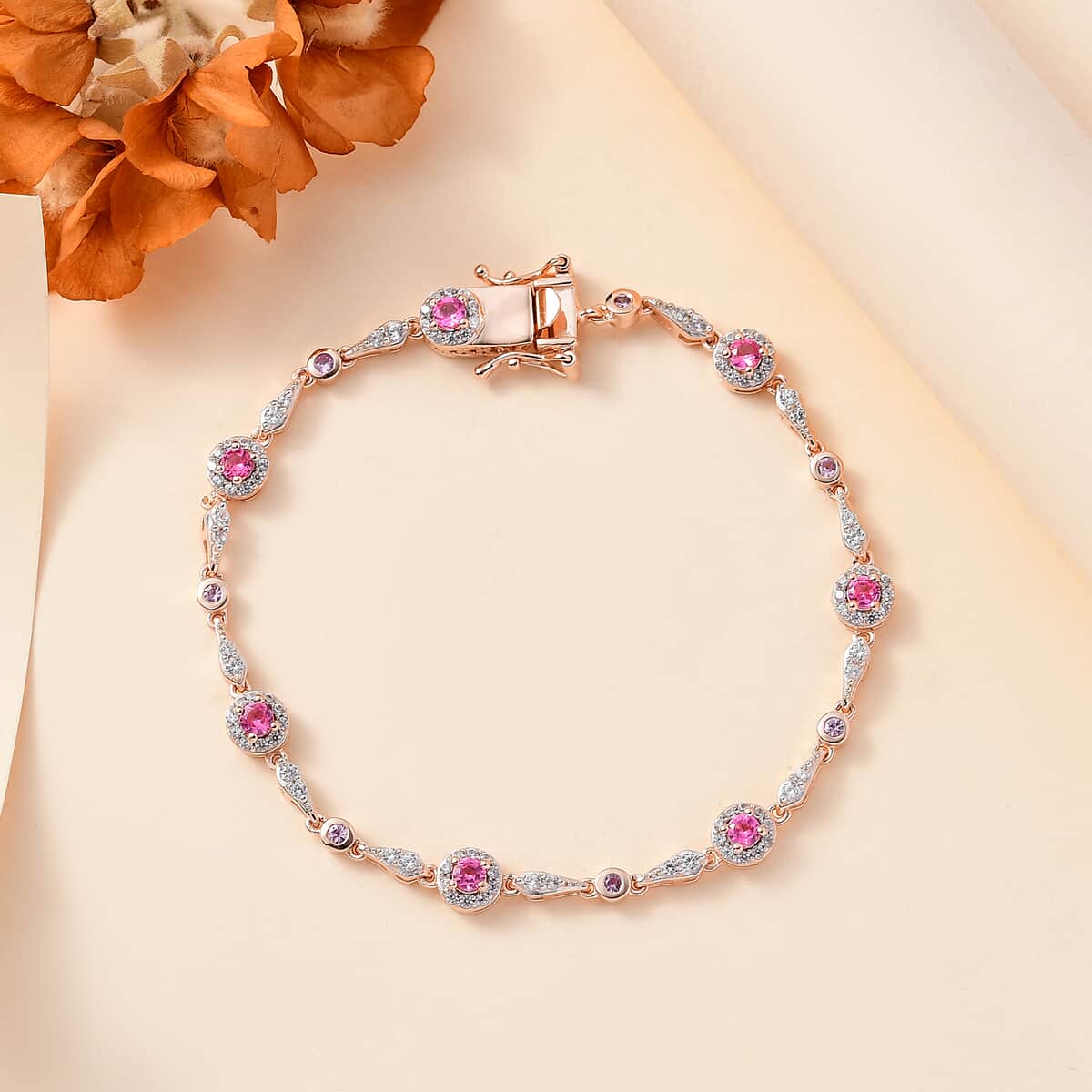 Mahenge Spinel and Multi Gemstone 2.60 ctw Art Deco Bracelet in 18K Vermeil Rose Gold Over Sterling Silver (7.25 In) image number 1