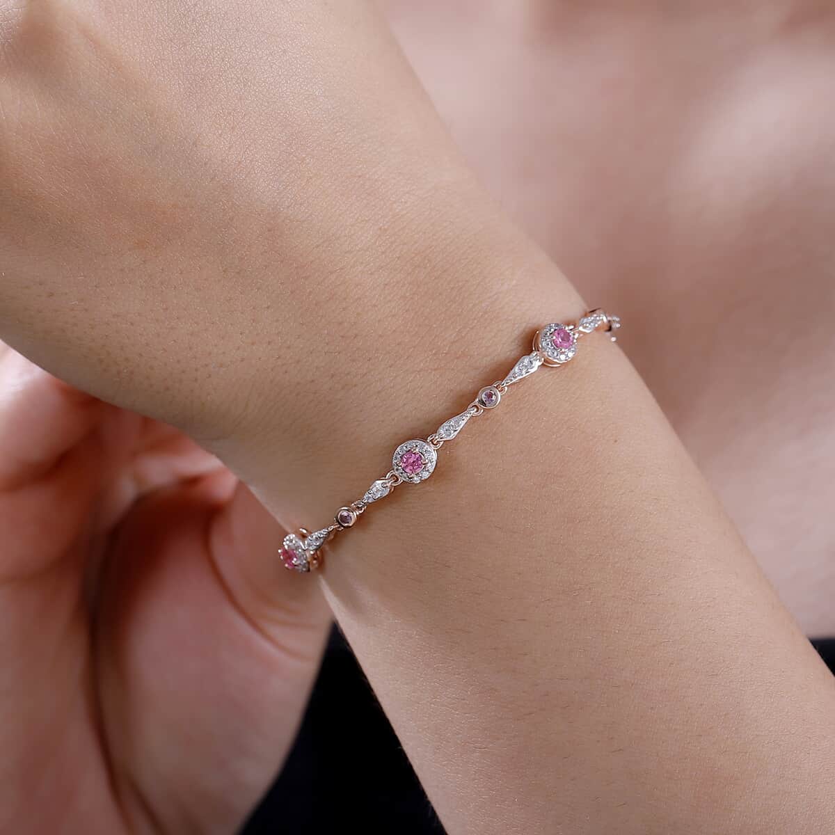 Mahenge Spinel and Multi Gemstone 2.60 ctw Art Deco Bracelet in 18K Vermeil Rose Gold Over Sterling Silver (7.25 In) image number 2