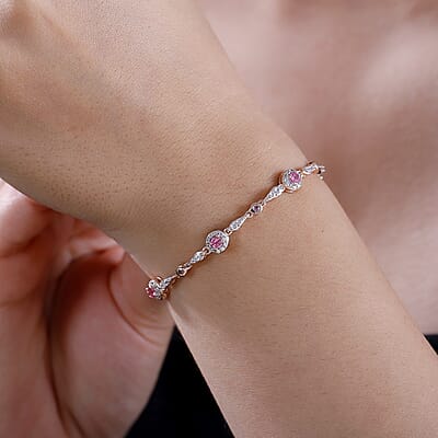 D'Joy Mahenge Spinel and Multi Gemstone 2.60 ctw Art Deco Bracelet in 18K Vermeil Rose Gold Over Sterling Silver (7.25 In)