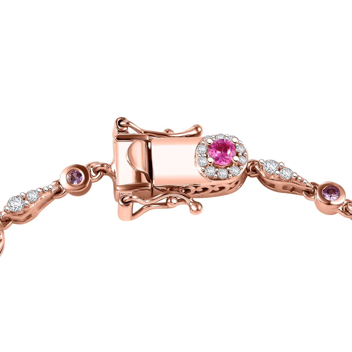 Mahenge Spinel and Multi Gemstone 2.60 ctw Art Deco Bracelet in 18K Vermeil Rose Gold Over Sterling Silver (7.25 In) image number 3