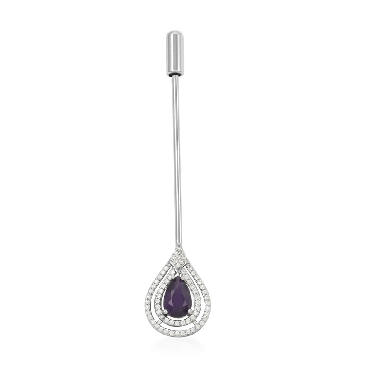 African Amethyst and Simulated Diamond 2.35 ctw Brooch in Silvertone image number 0