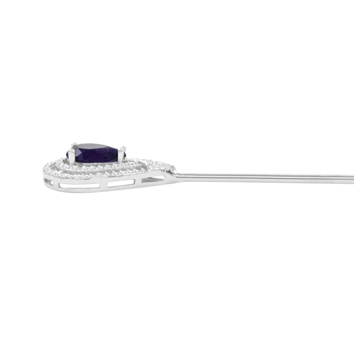 African Amethyst and Simulated Diamond 2.35 ctw Brooch in Silvertone image number 2