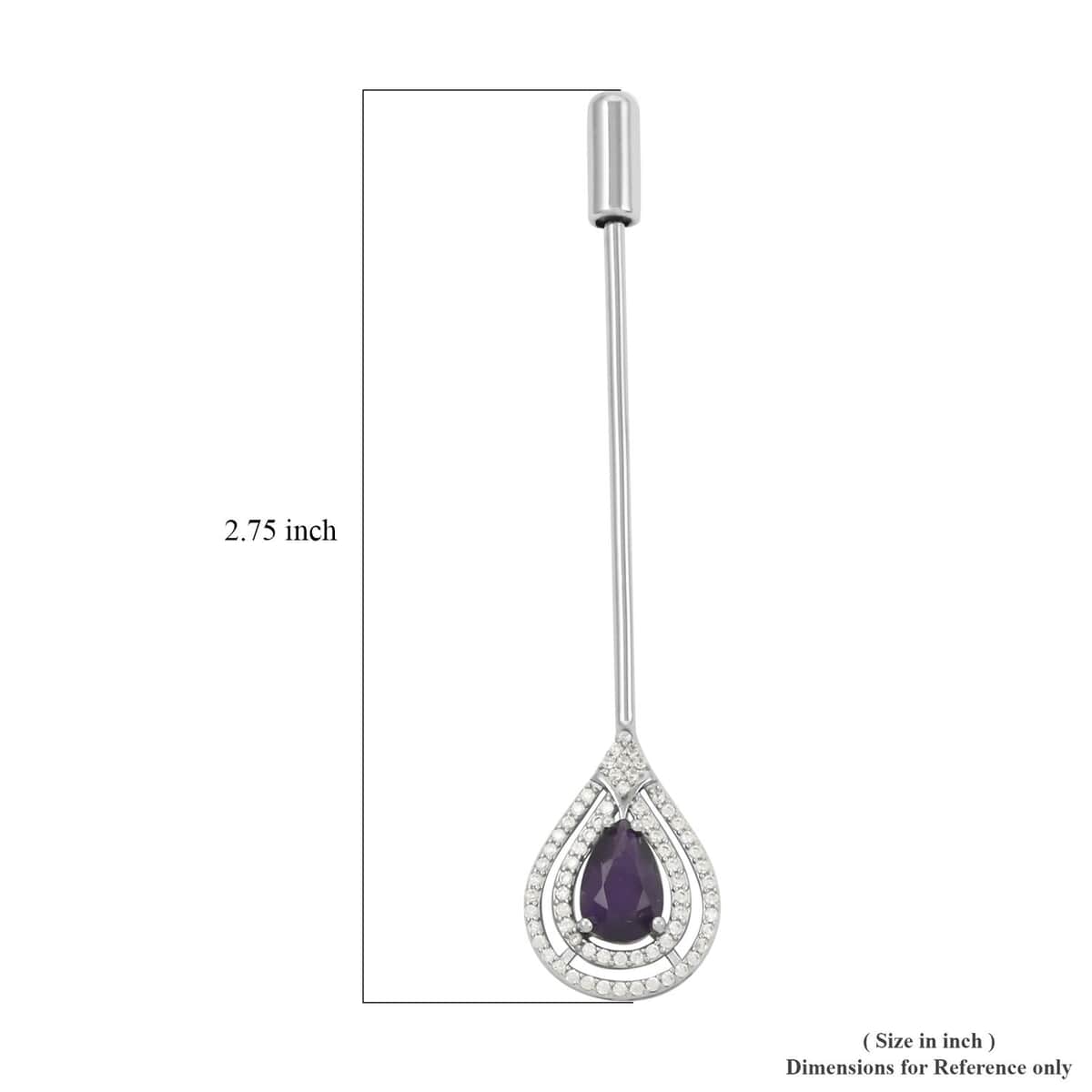 African Amethyst and Simulated Diamond 2.35 ctw Brooch in Silvertone image number 4