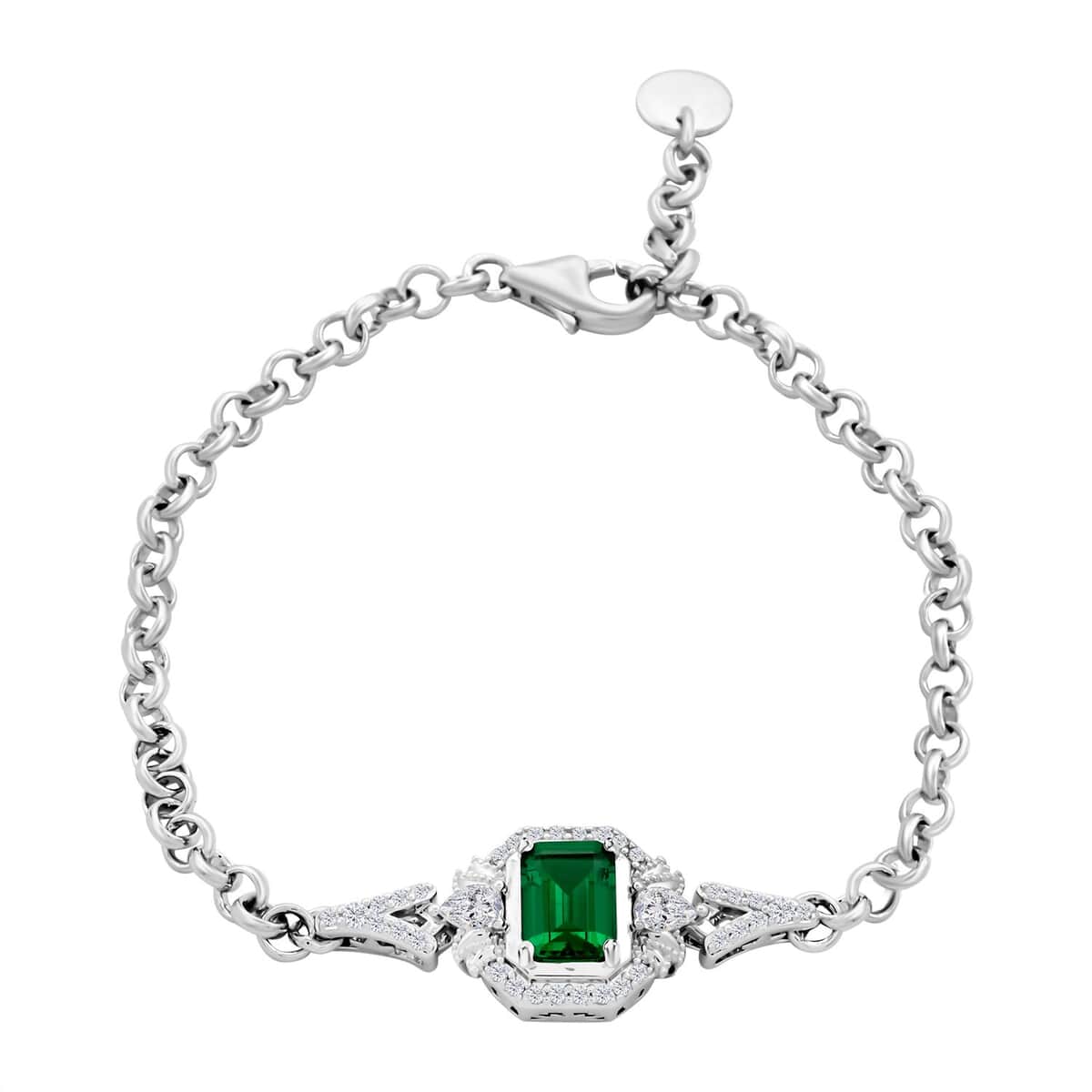 Simulated Emerald and Simulated Diamond 2.50 ctw Bracelet in Silverto (8.00 In)  image number 0