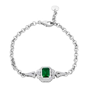 Simulated Emerald and Simulated Diamond 2.50 ctw Bracelet in Silverto (8.00 In) 