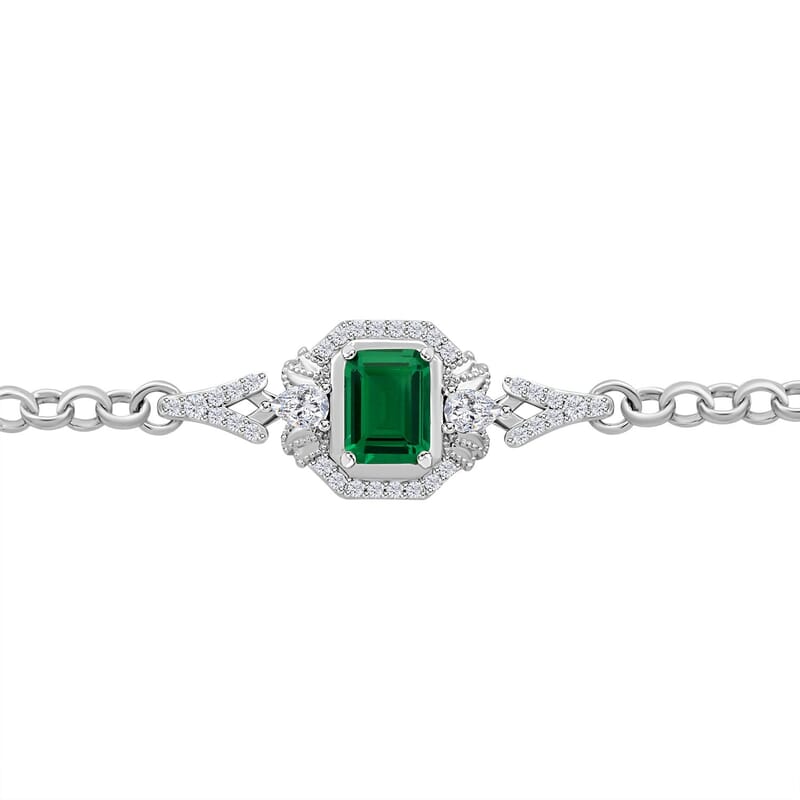 Simulated Emerald and Simulated Diamond 2.50 ctw Bracelet in Silverto (8.00 In) 