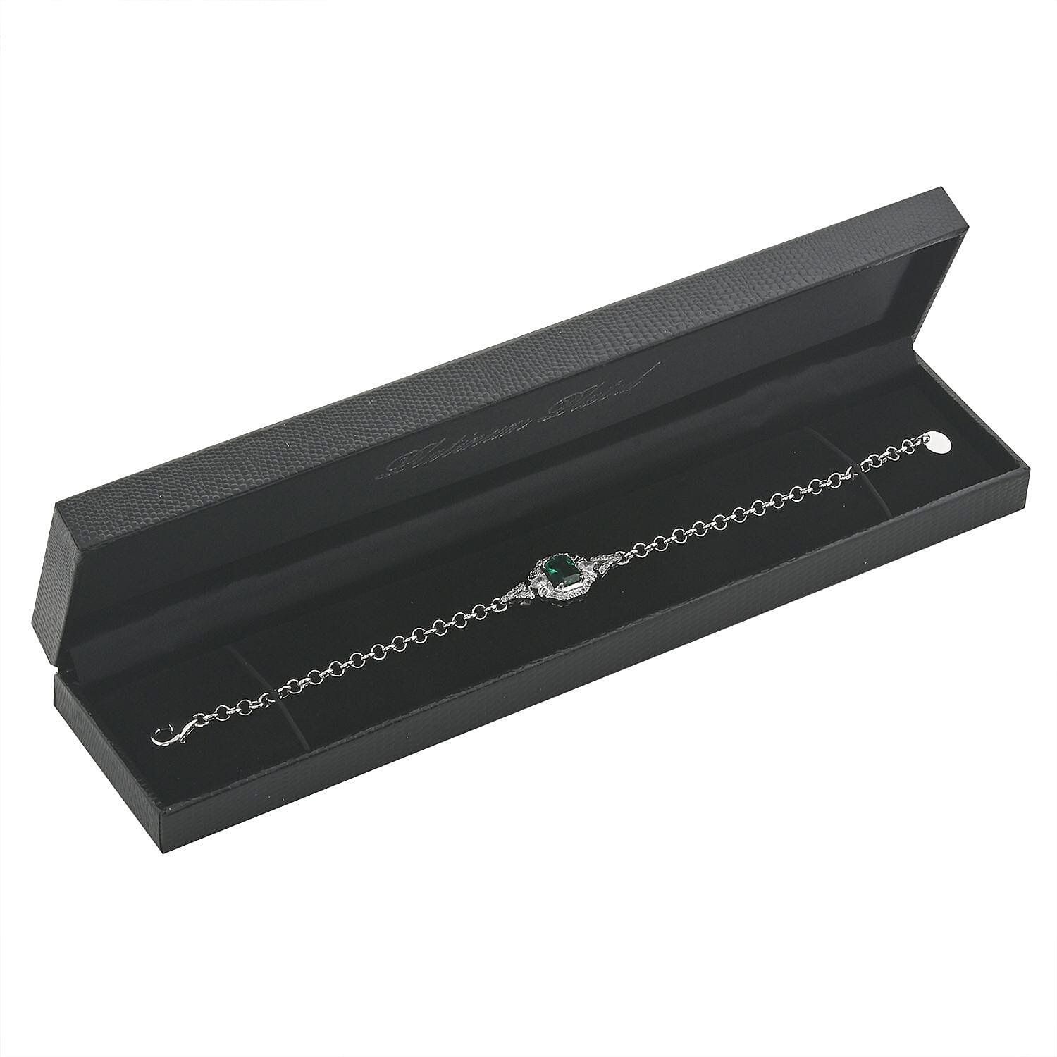 Simulated Emerald and Simulated Diamond 2.50 ctw Bracelet in Silverto (8.00 In) 