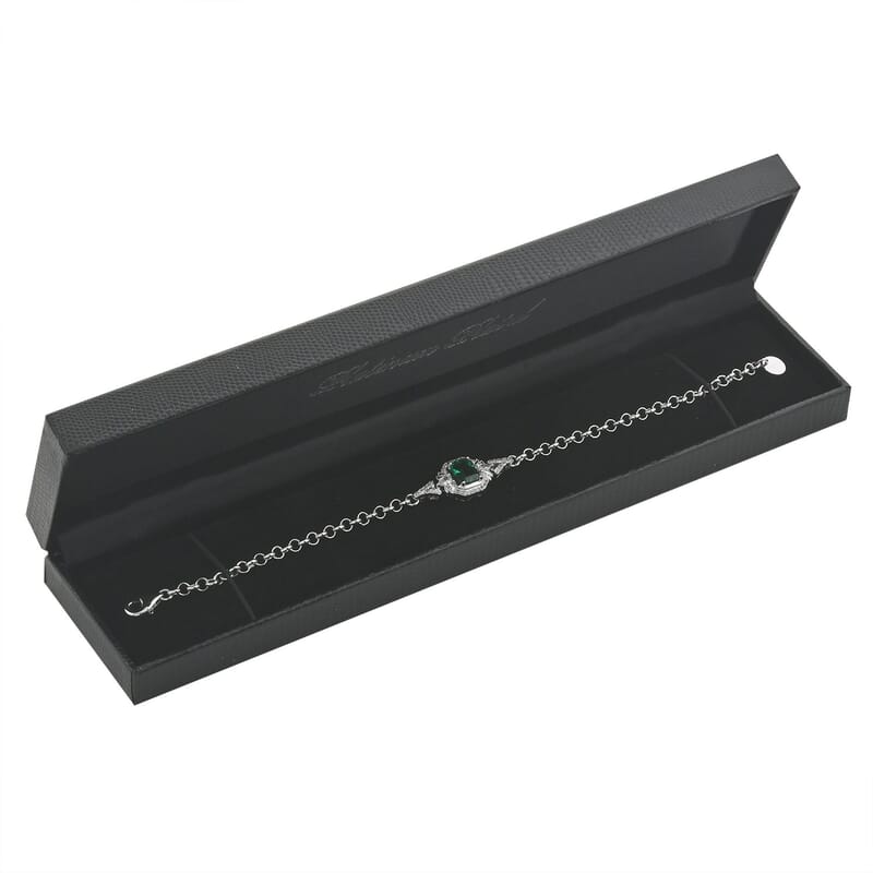 Simulated Emerald and Simulated Diamond 2.50 ctw Bracelet in Silverto (8.00 In) 