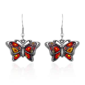 Multi Color Murano Style and White Austrian Crystal Dangle Earrings in Stainless Steel