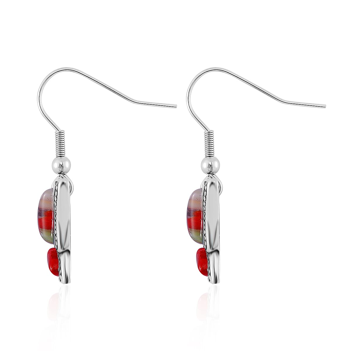 Multi Color Murano Style and White Austrian Crystal Dangle Earrings in Stainless Steel