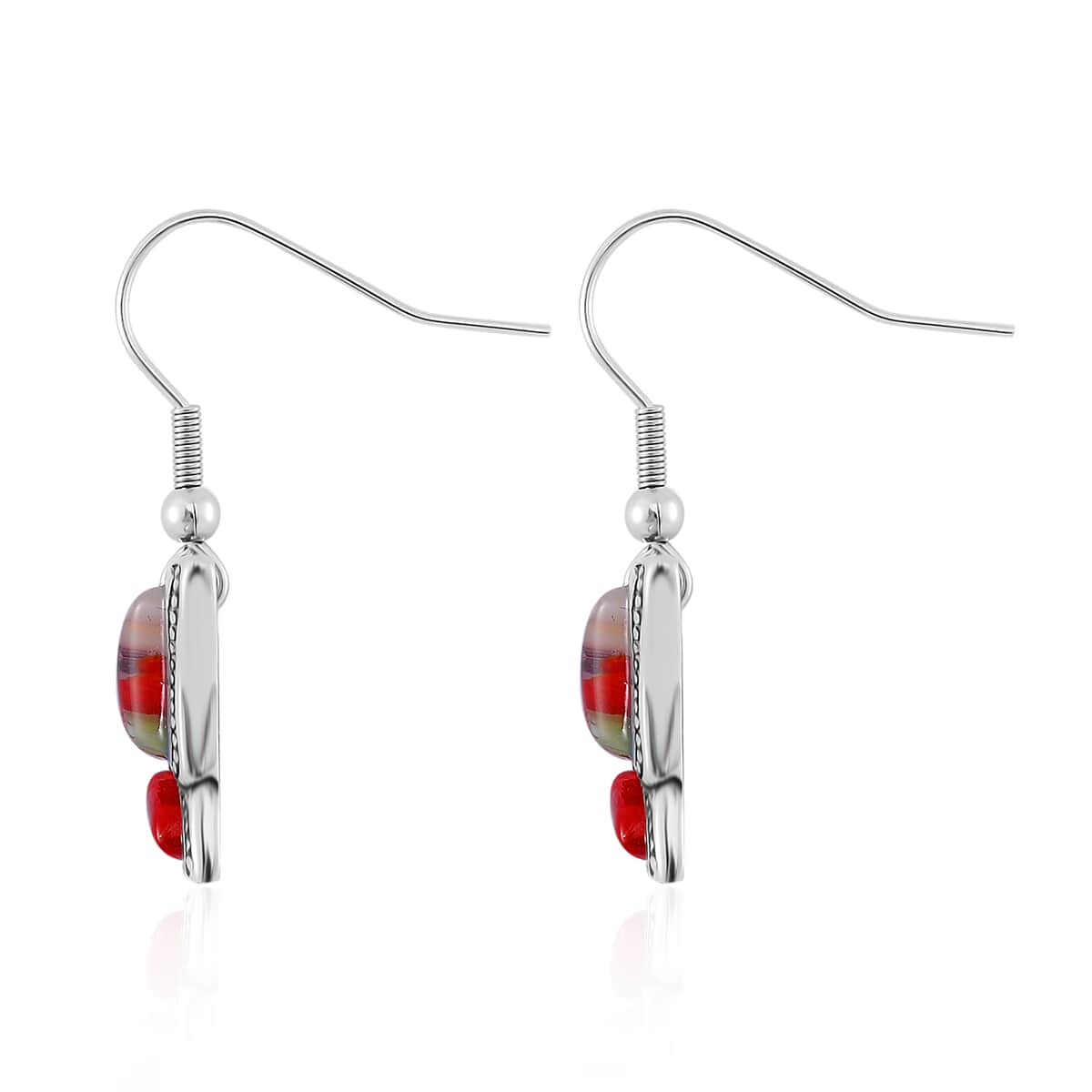 Multi Color Murano Style and White Austrian Crystal Dangle Earrings in Stainless Steel image number 3