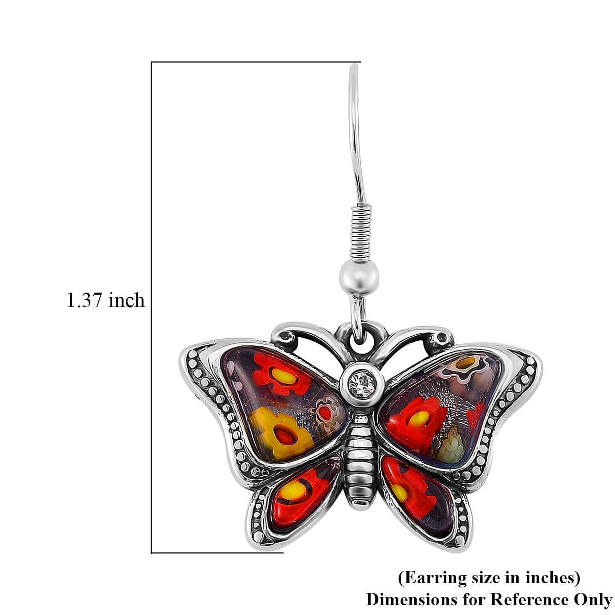 Multi Color Murano Style and White Austrian Crystal Dangle Earrings in Stainless Steel