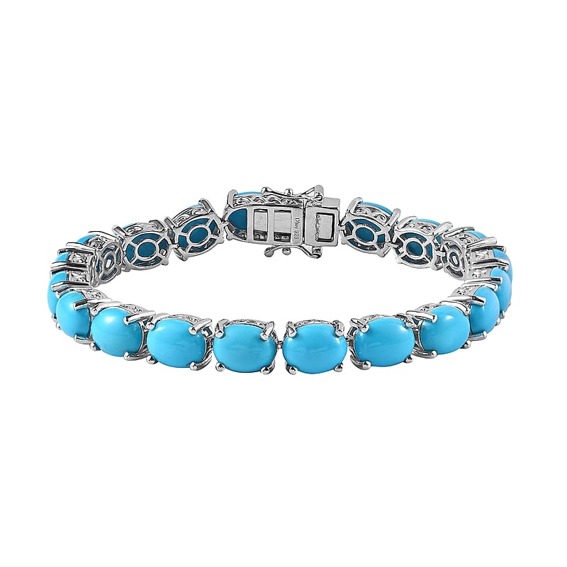 Sleeping Beauty Turquoise 25.50 ctw Bracelet in Rhodium Over Sterling Silver (7.25 In)