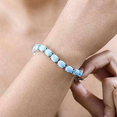 Sleeping Beauty Turquoise 25.50 ctw Bracelet in Rhodium Over Sterling Silver (7.25 In)