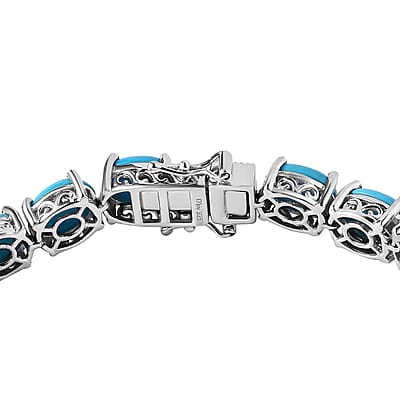 Sleeping Beauty Turquoise 25.50 ctw Bracelet in Rhodium Over Sterling Silver (7.25 In)