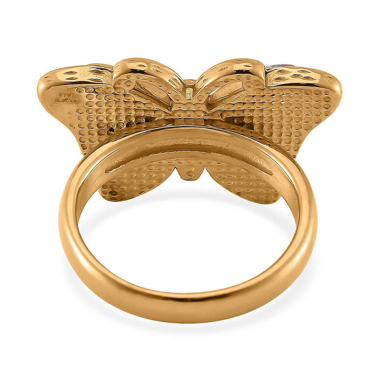 Multi Color Murano Style and White Austrian Crystal Butterfly Ring in ION Plated YG Stainless Steel (Size 8.0) image number 4