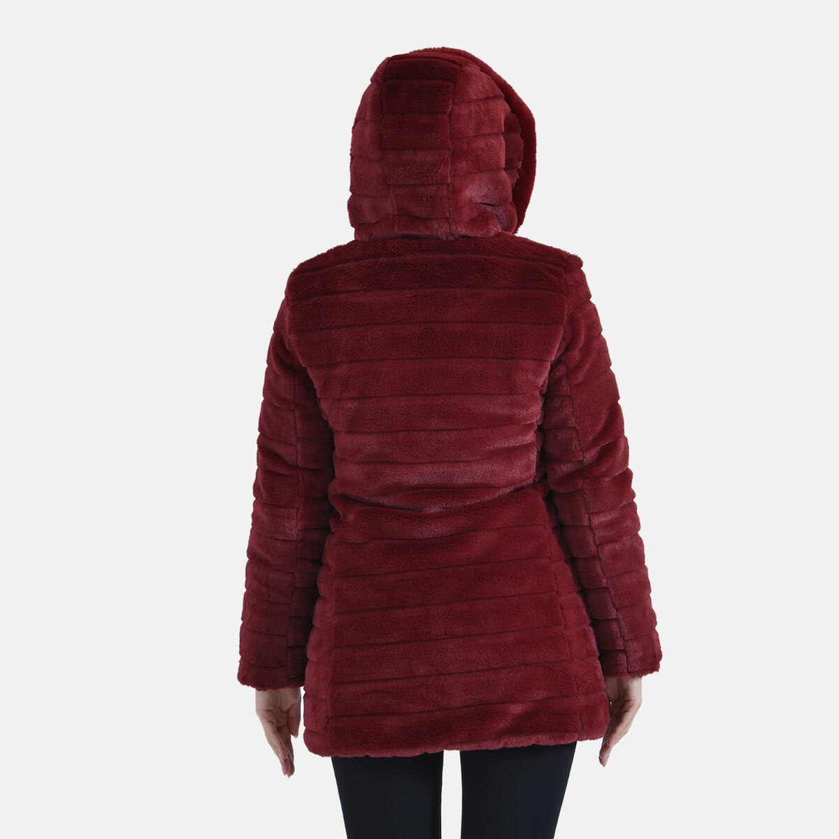 Tamsy Red Reversible Faux Fur and Puffer Jacket with Hood - XXL image number 7