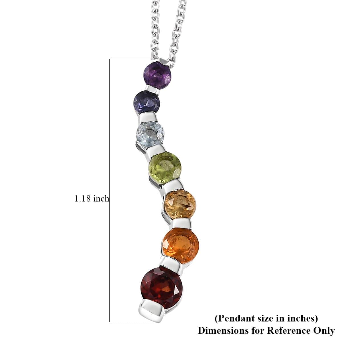 Multi Gemstone 1.40 ctw Pendant in Rhodium Over Sterling Silver image number 5